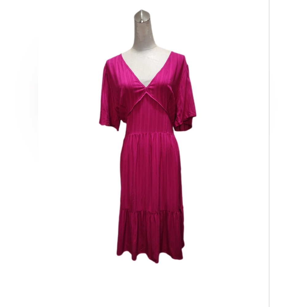 Knox Rose NWT Women's Rich Magenta V-Neck Dress Sz L - Picture 2 of 7